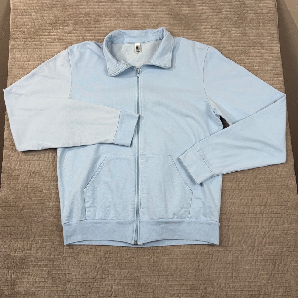 American Apparel Standard American Full‎ Zip Cotton Sweatshirt Light Blue XL USA